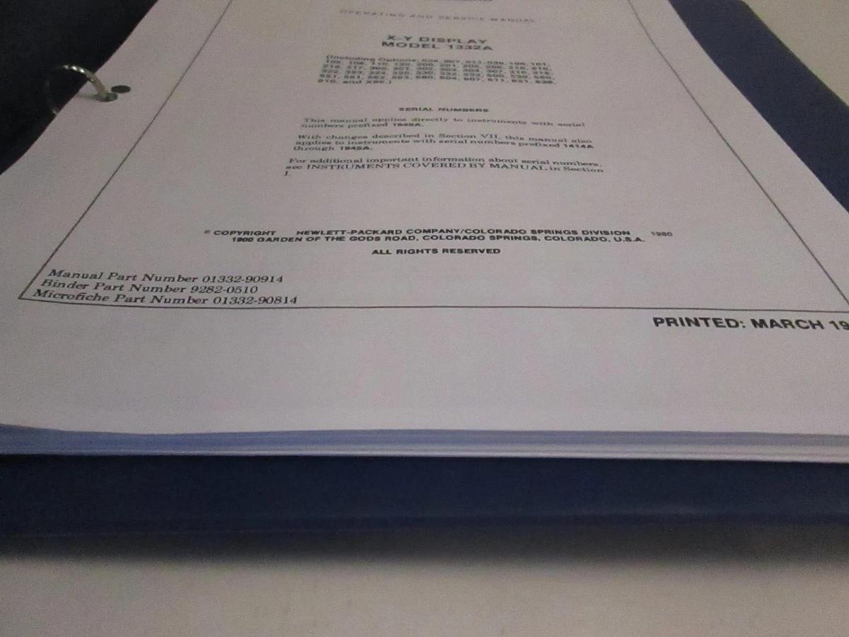 Used HP X-Y Display Model 1332A Operating and Service Manual, Used