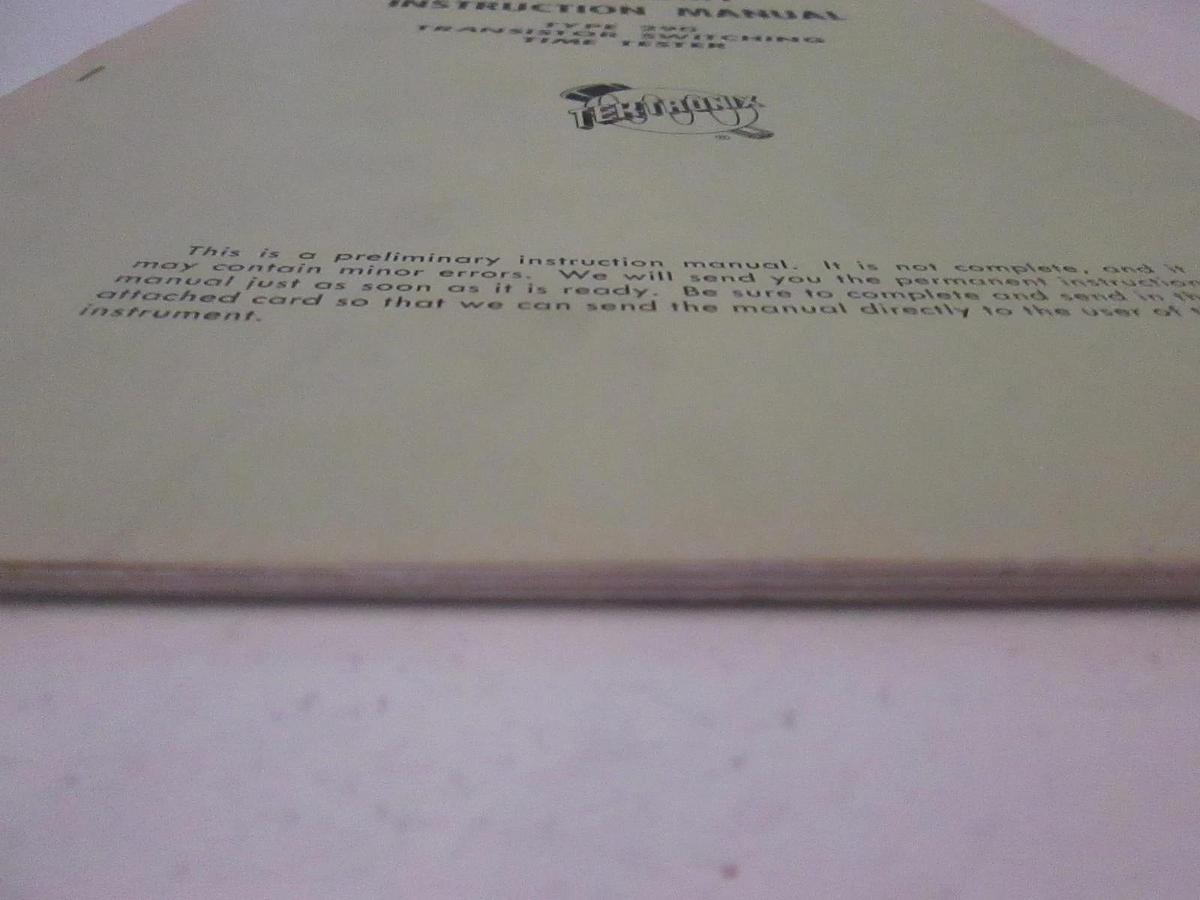Used Tektronix Type 290 Transistor Switching Time Tester Instruction Manual , Used