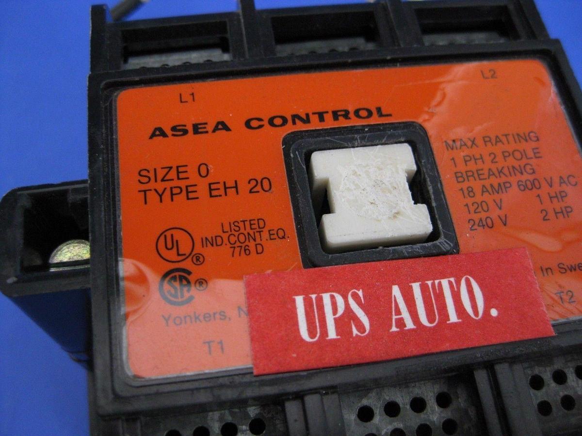 Used ASEA Type EH20 Contactor Size0 1Ph 2Pole 18Amp 600VAC, Lot of 2 Used