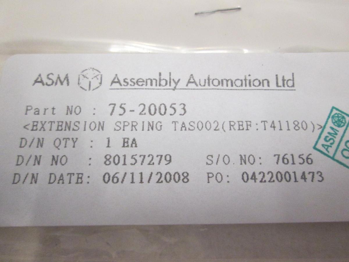 Used ASM, Extension Spring TAS002, 75-20053, New
