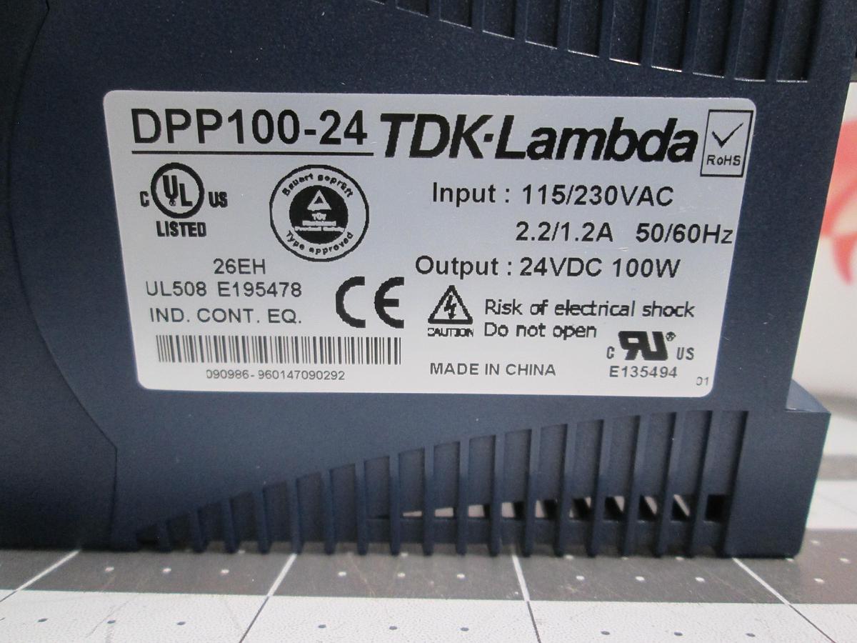 Used TDK-Lambda DPP100-24 DIN Rail Power Supply 115/230VAC Input 24VDC 100W 4.2A Max