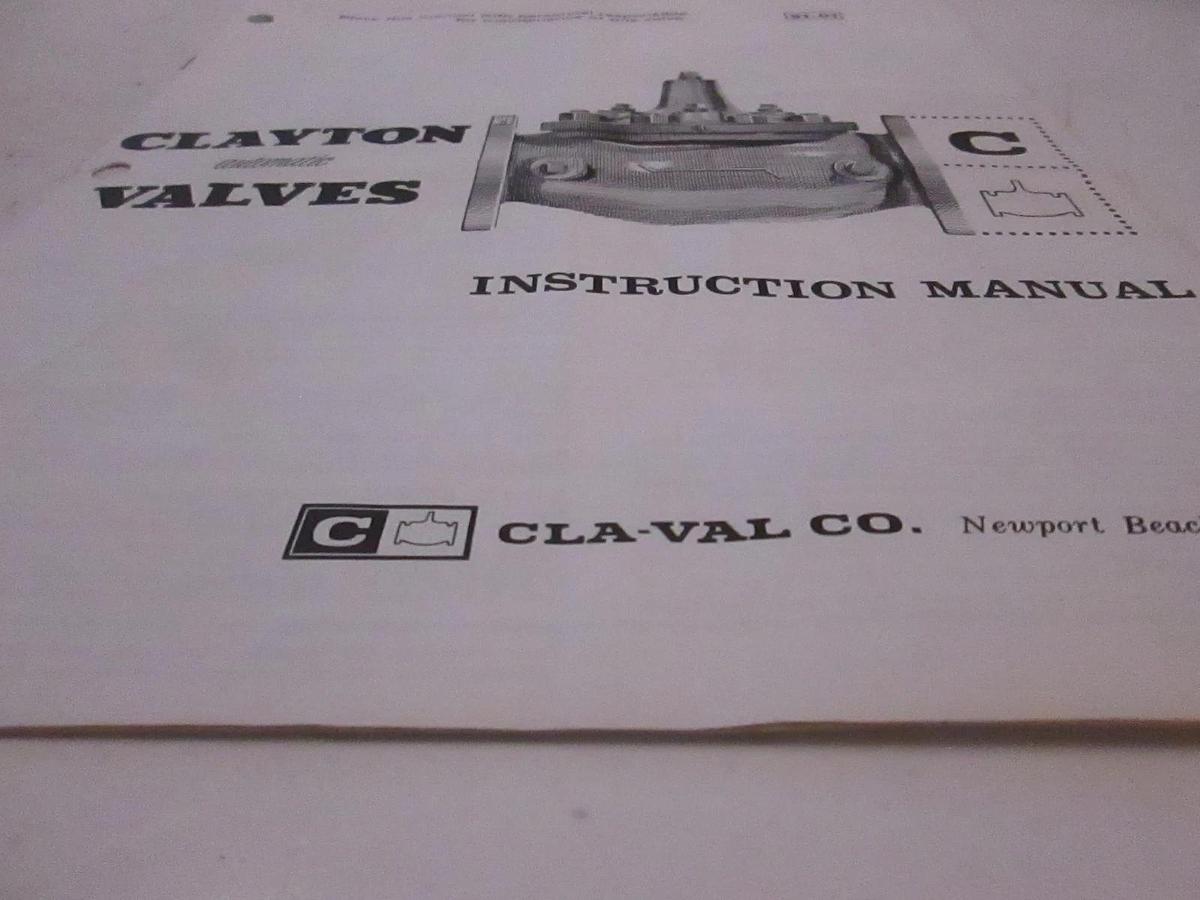 Used Cla-Val Co. Model 91-01 Instruction Manual, Used