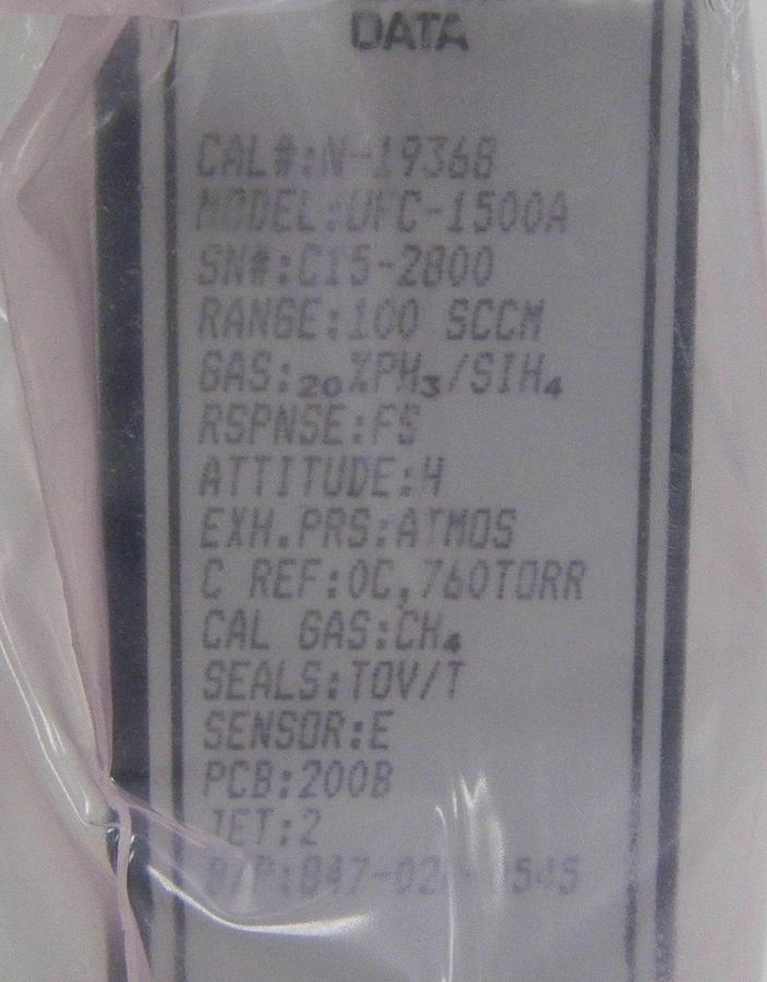 Used Unit UFC-1500A Mass Flow Controller,Gas- 20%PH3/SIH4,Range- 100 SCCM, 1/4" M I/O