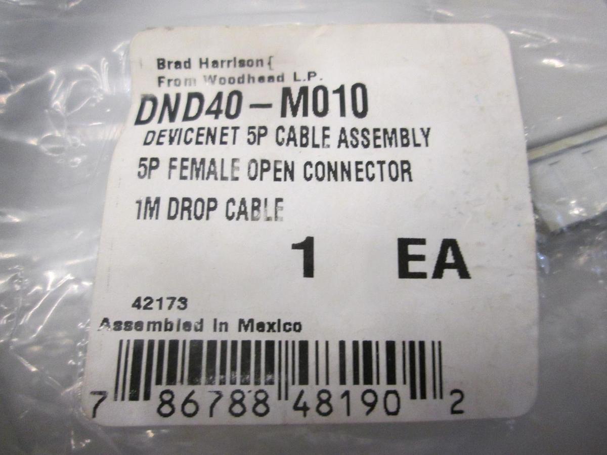 Used Woodhead, DND40-M010, Devicenet 5P Cable Assy, Female Open Connector, New