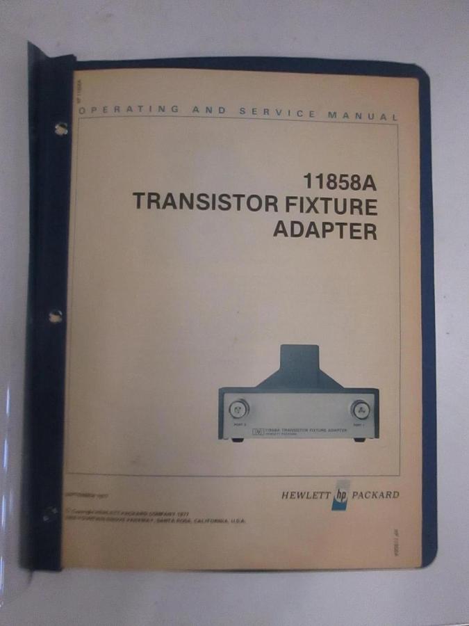Used HP 11858A Transistor Fixture Adapter, Operating and Service Manual, Used