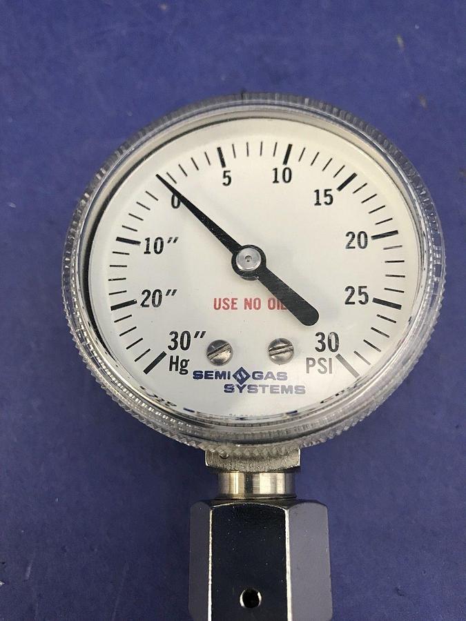 Used Semi Gas Systems Pressure Gauge Assy, 30-0-30, w/ Tee Fitting & 1/4" MVCR Ports