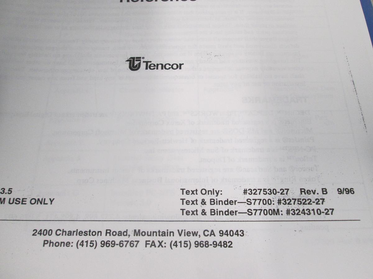 Used Tencore, Surfscan 7700, Patterned Wafer Inspection System Reference Manual, Used