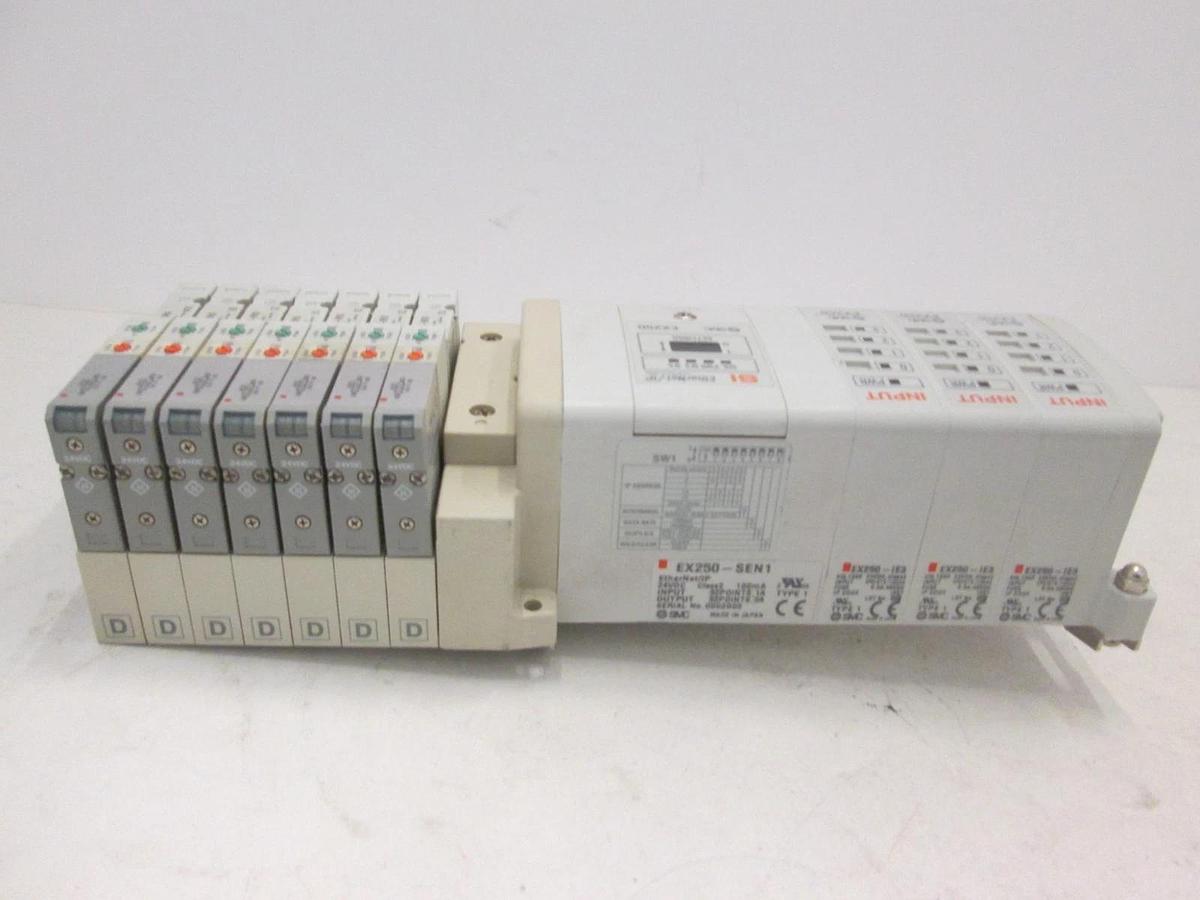 Used SMC, EX250, DeviceNet Interface 3 Module Assy w/ 7 Valves, SV1200-5FUD, Used