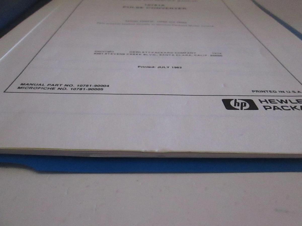 Used HP 10781A Pulse Converter Operating and Service Manual, Used