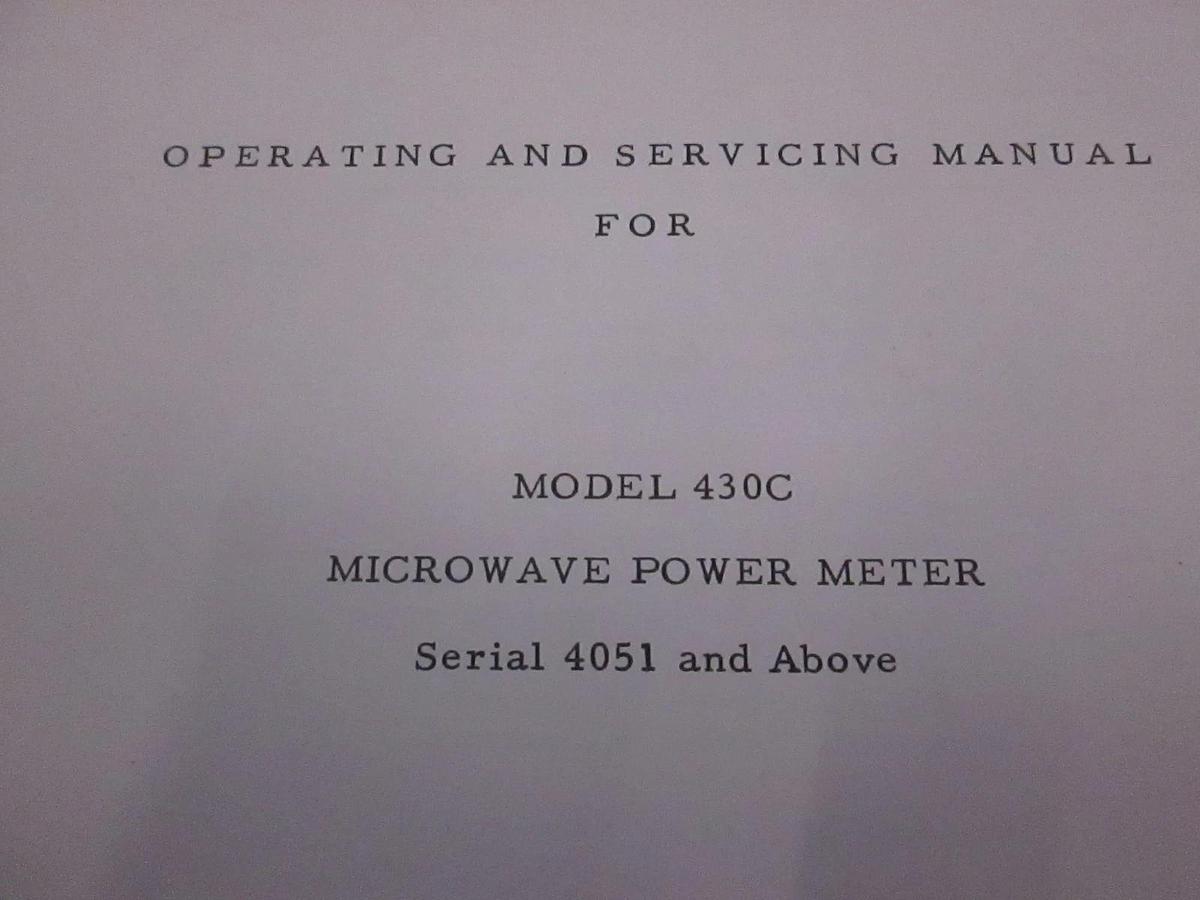 Used HP Model 430C Microwave Power Meter Operating and Service Manual, Used