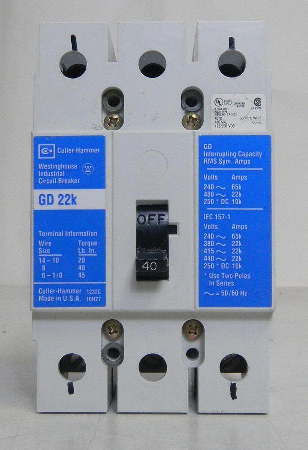 Used Cutler Hammer GD 22K Circuit Breaker 40A