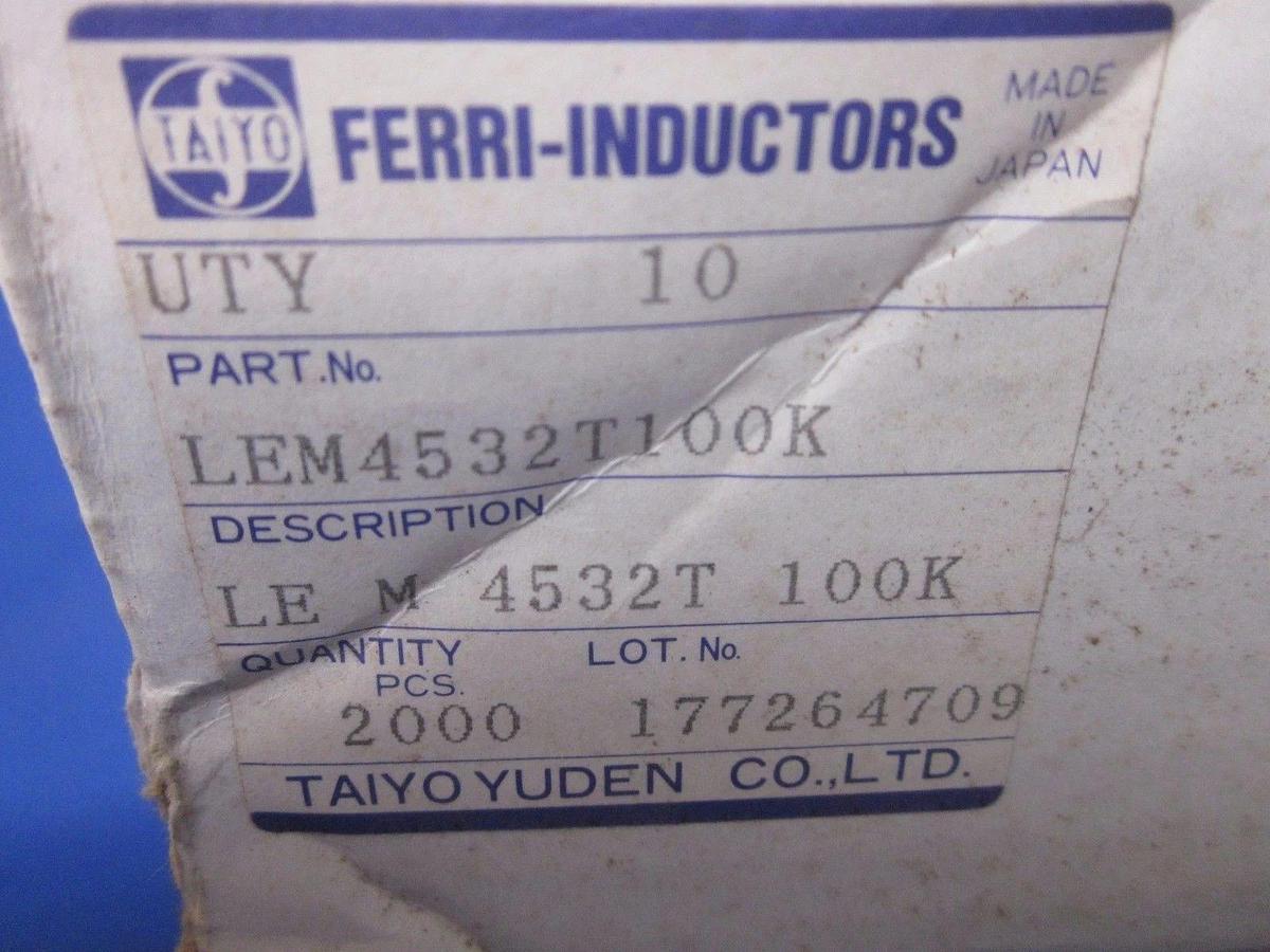 Used TAIYO YUDEN Ferri-Inductors Fixed Inductor LEM4532T100K, Box of 2000