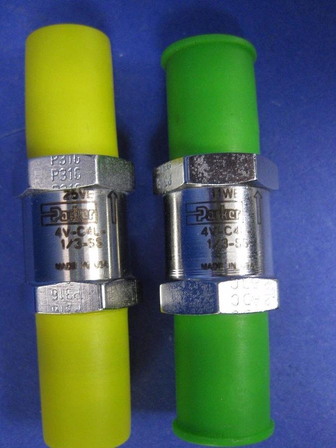 Used Parker 4V-C4L-1/3-SS, Inline Check Valve, 1/4" MVCR, LOT of 2