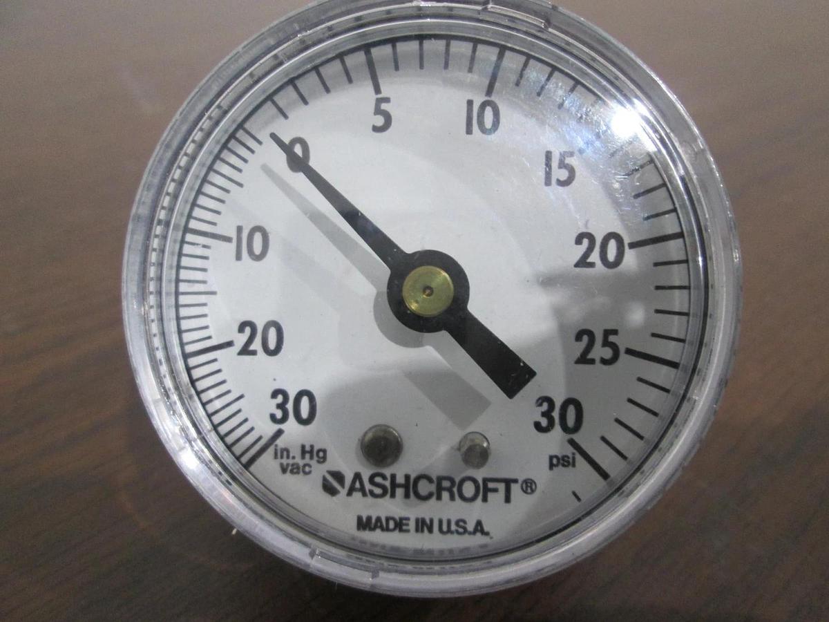Used Ashcroft, 30-0-30 PSI, Back Mount Gauge, Used