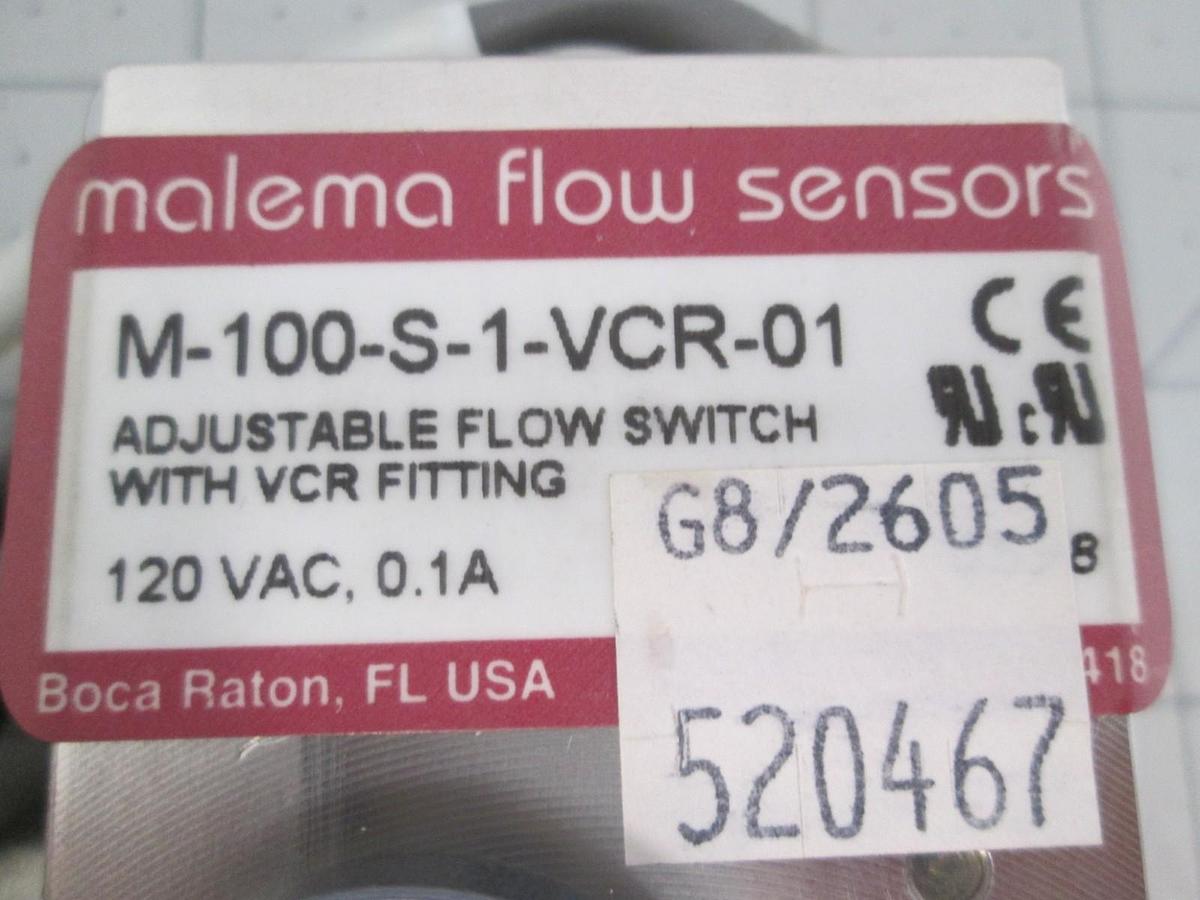 Used Malema, M-100-S-1-VCR-01, Adjustable Flow Switch Sensor w/VCR, New