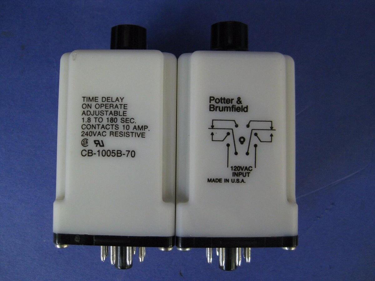 Used Lot of 2 - Potter & Brumfield CB-1005B-70 Time Delay Relay, 1.8-180 Sec