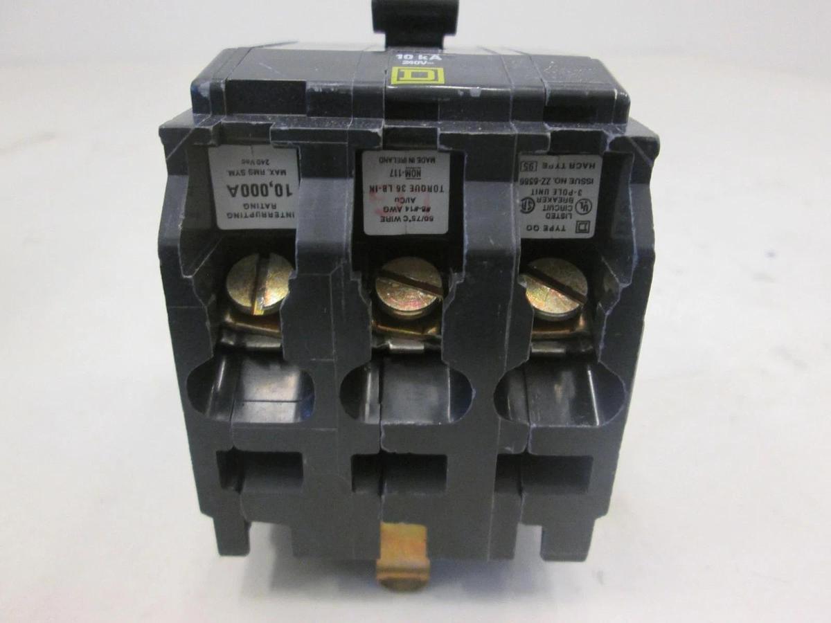 Used Square D, Type QO Circuit Breaker, 15A, 3 Pole, Used