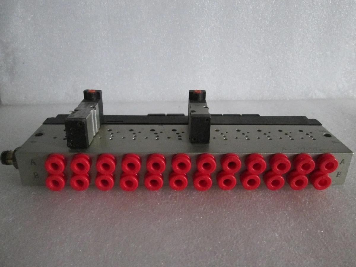 Used SMC, 12 Position Manifold Block Valve Assy w/ 2 NVJ3133Y Valves, Used