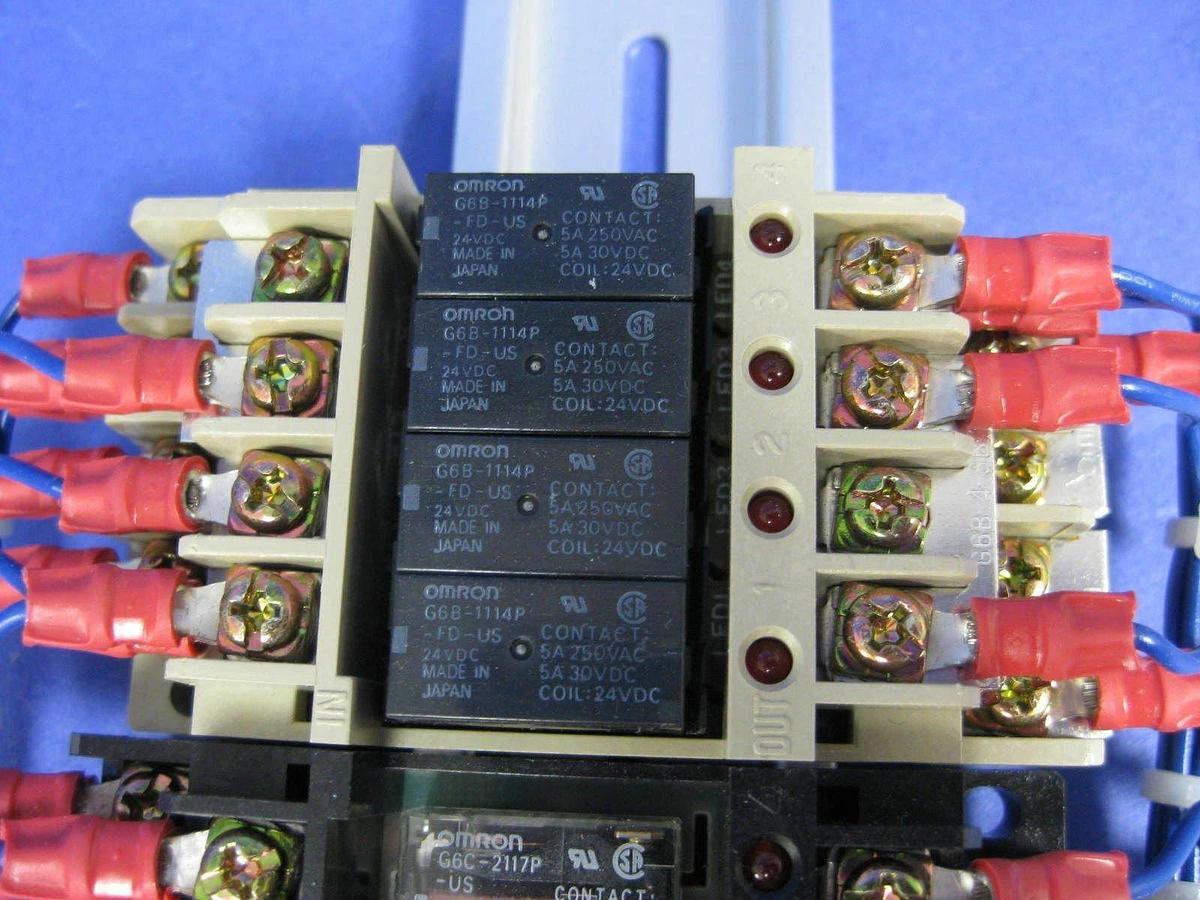Used OMRON Relay Assy w/ G6B-1114P Relays and G6C-2117P Power Relays, Track Mount