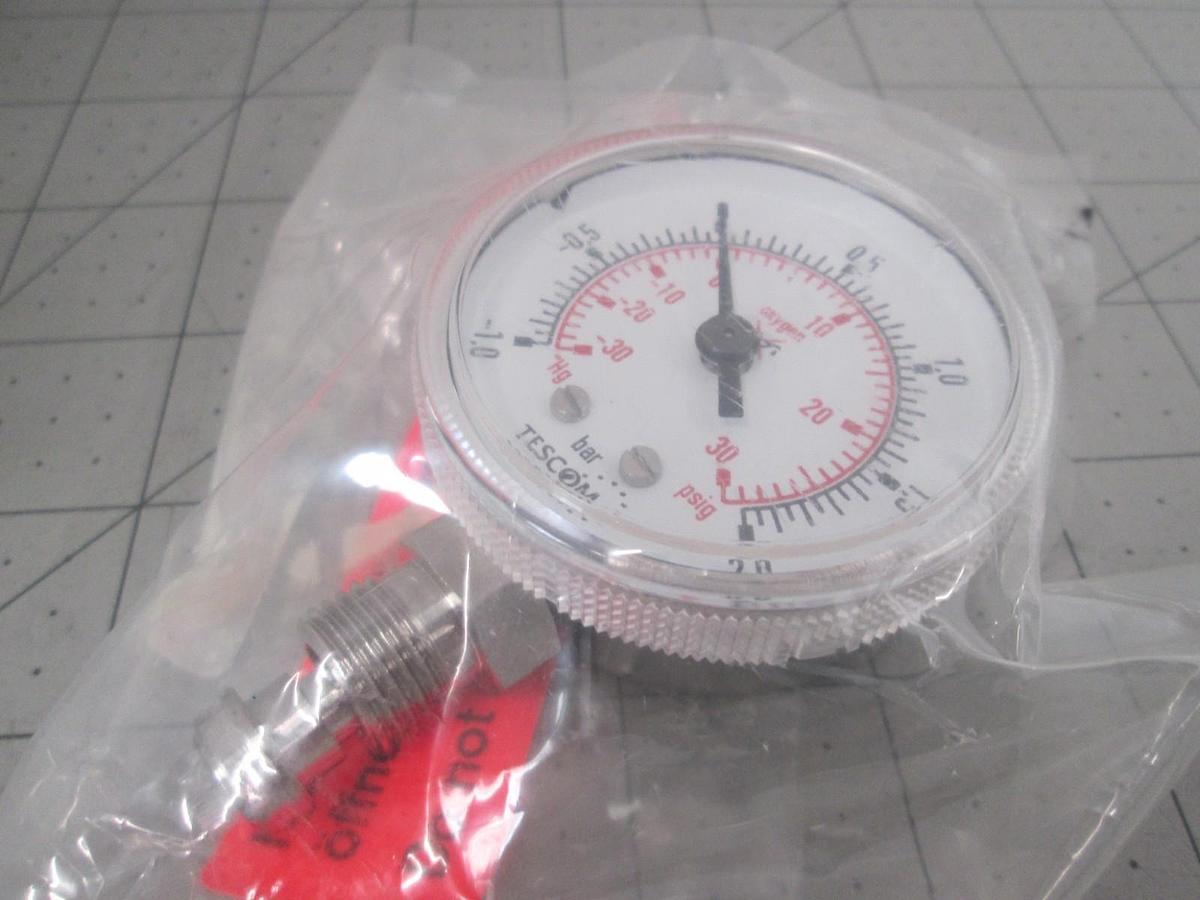 Used Tescom, Span Gauge, Dual Dial 2", -1.0 - 2 Bar, -30-0-30 PSIG, New