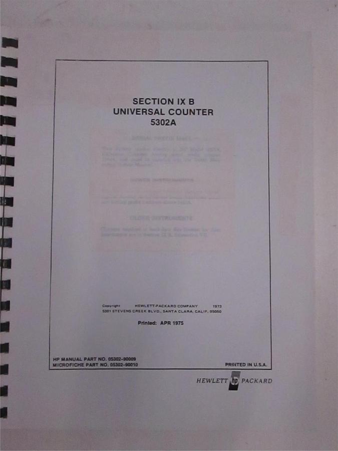 Used HP Section 9 B Universal Counter 5302A Manual, Used