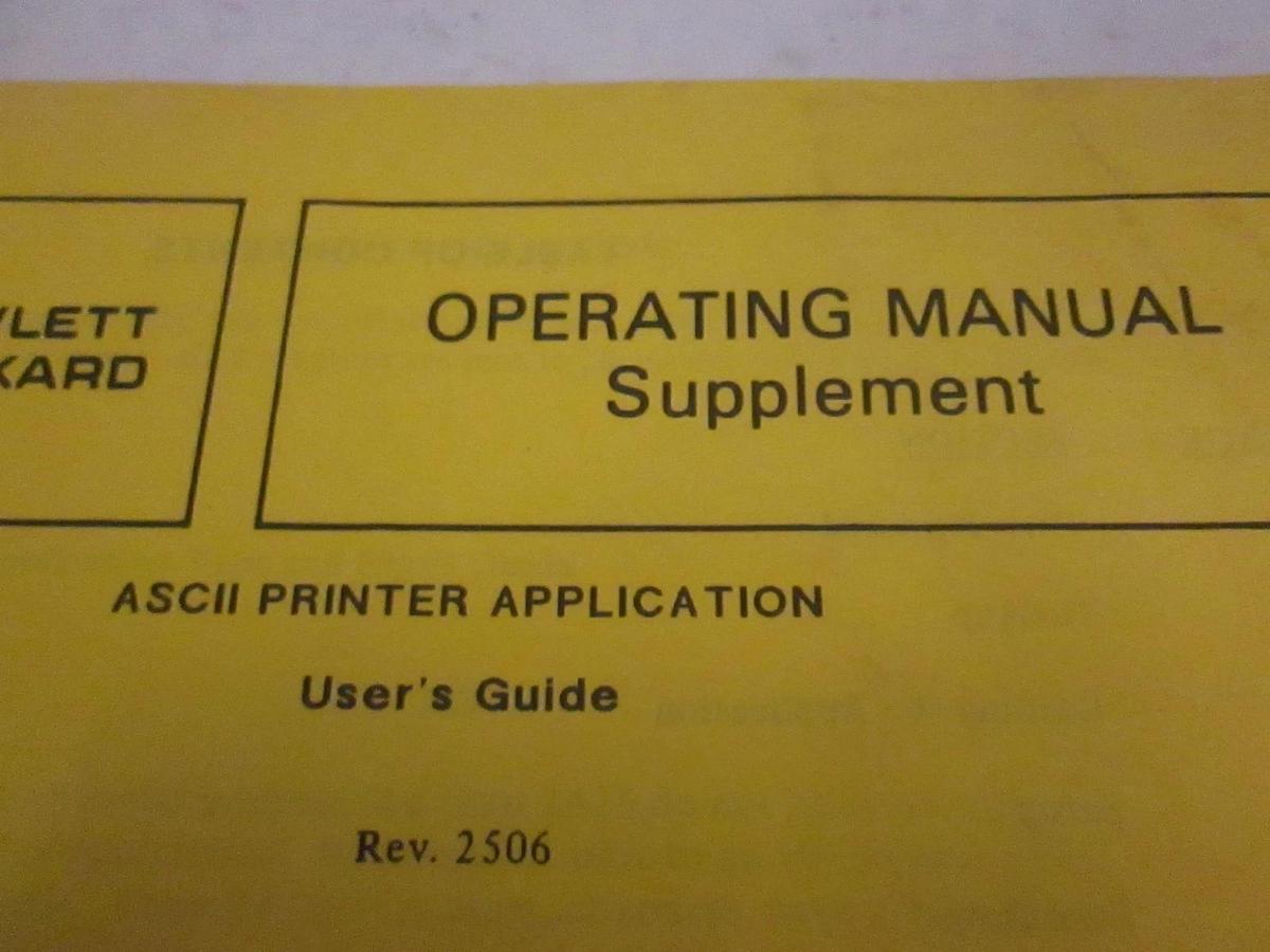 Used HP Operating Manual Supplement for ASC11 Printer Application, User's Guide, Used