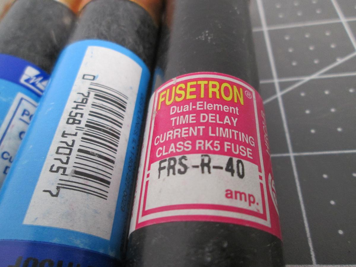 Used Bussmann Fusetron, FRS-R-40, 40A 600V Class RK5 Time Delay Fuse Lot of 4
