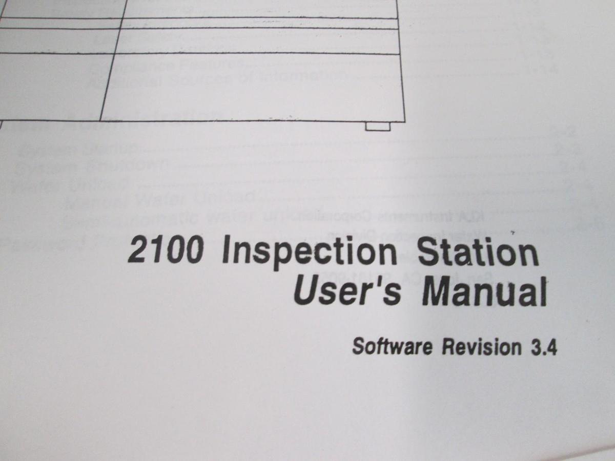 Used KLA, 2100 Inspection Station User's Manual, Software REV 3.4, Used
