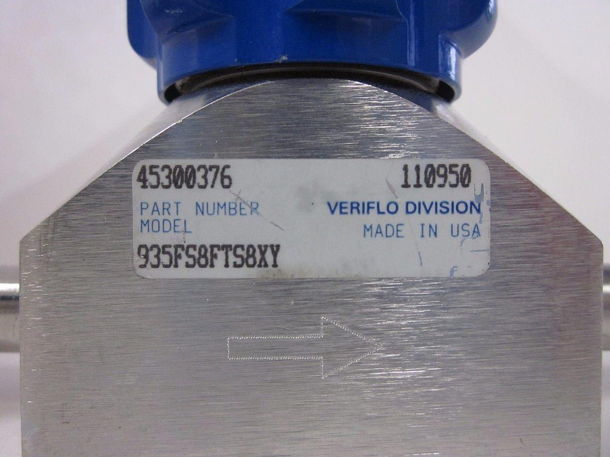 Used Veriflo 935FS8FTS8XY High Flow Valve, High Purity, 1/2"Tube x 1/2"FVCR