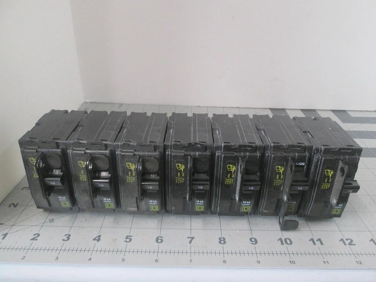 Square D, 2 Pole, Circuit Breaker, 10A, 120/240V, Used, Lot of 7