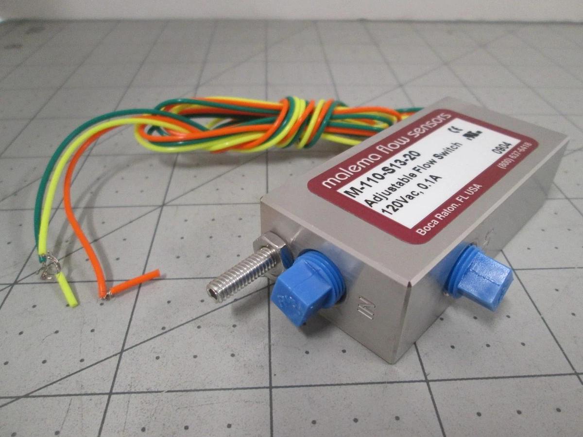 Malema Flow Sensors, M-110-S13-20, Adjustable Flow Switch, 120VAC, New