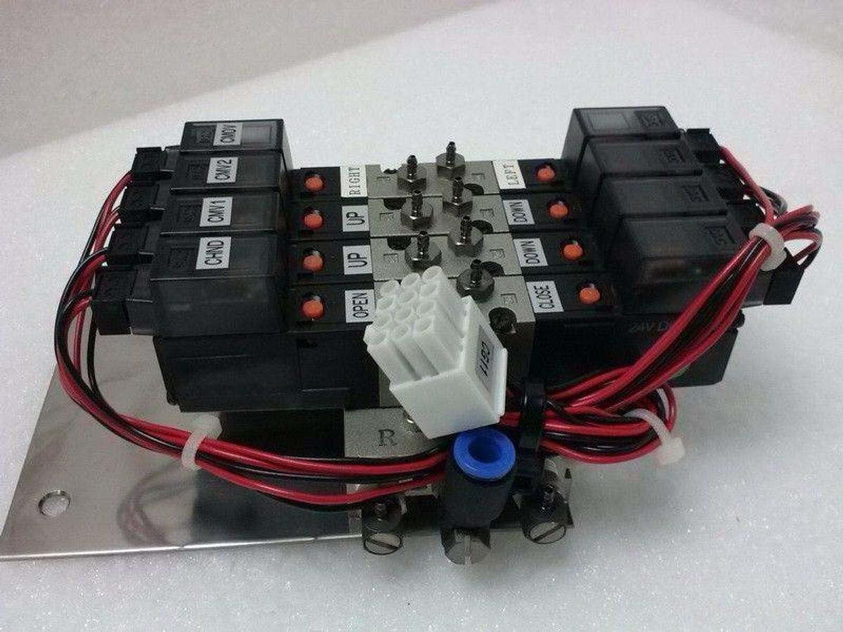 Used TEL Loader Unit, SMC 10-VZ3223 Pneumatic Valve Assembly w/ 4 Valves, Used