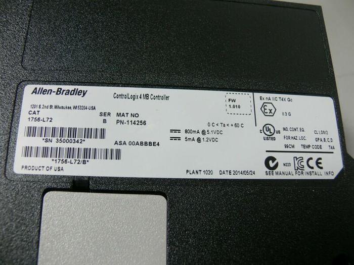 Used Allen Bradley Logix5572 Controller on 10 Slot Chassis w/ EtherNet/IP (x3)