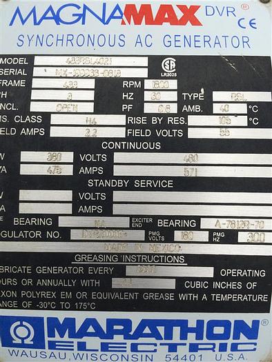 Used 0 Marathon 380 KW Generator
