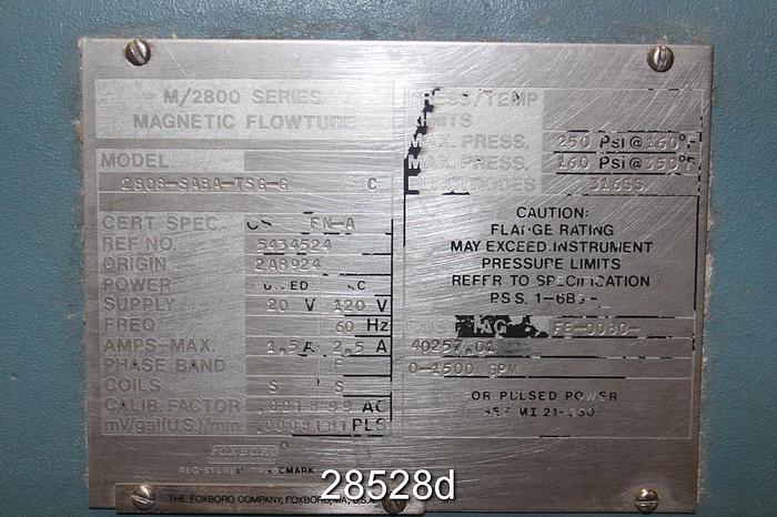 Used Foxboro 2808-SABA-TSG-G 8" Magnetic Flow Tube,  M/2800 Series #28528