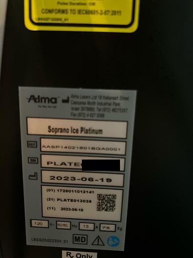 Used 2023 ALMA Soprano ICE Platinum- NEVER BEEN USED