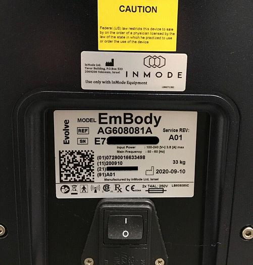 Used 2020 InMode EmBody (Evolve) with Trim, Tone, and Tite and Upgraded Transform