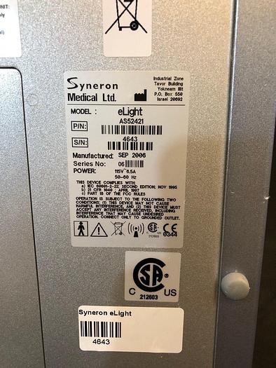 Used 2006 Syneron eLight with DS, ST, SR Hand Pieces