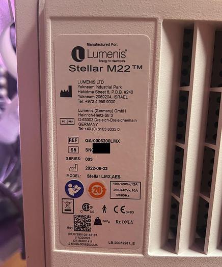 Used 2022 LUMENIS Stellar M22 (IPL, ResurFX, and Q-Switched Nd:YAG)