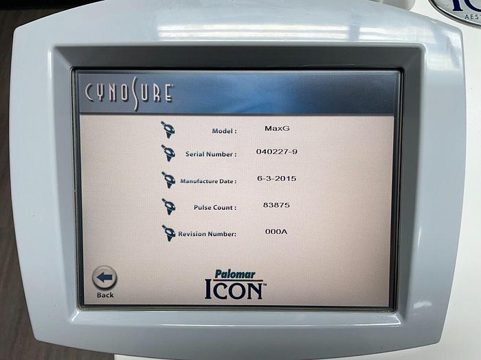 Used 2015 Cynosure (Palomar) Icon with 1540 (XD and XF), MaxG, MaxR, MaxYs