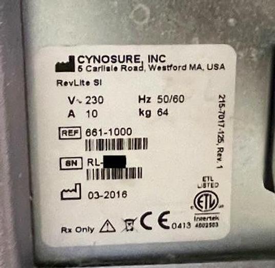 Used 2016 CYNOSURE Revlite SI