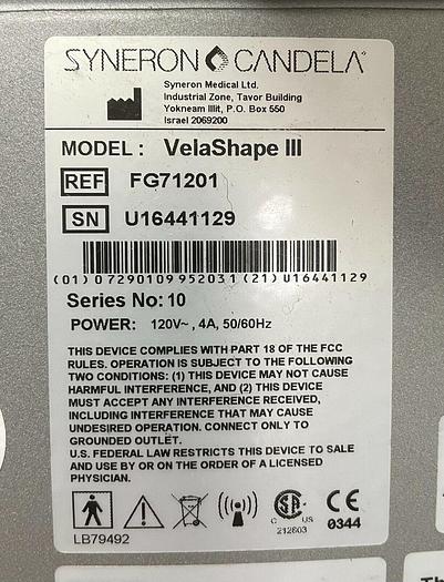 Used 2016 Syneron VelaShape III (Vela 3)