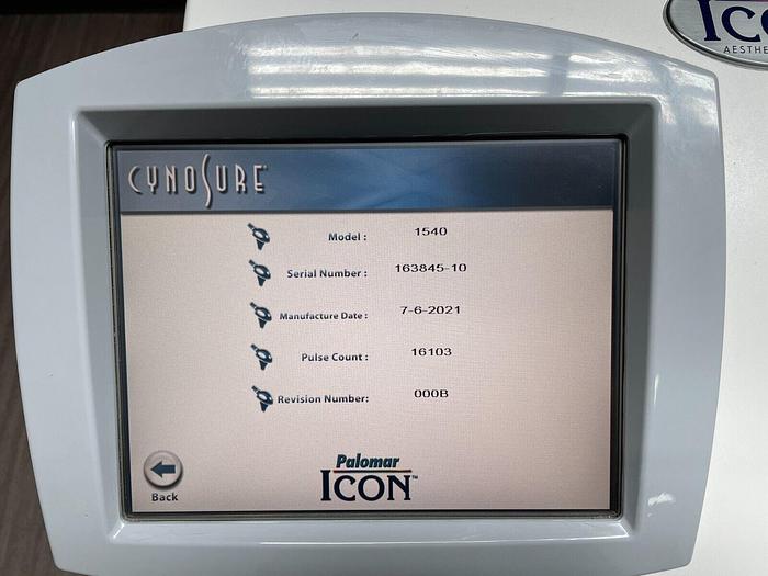 Used 2015 Cynosure (Palomar) Icon with 1540 (XD and XF), MaxG, MaxR, MaxYs