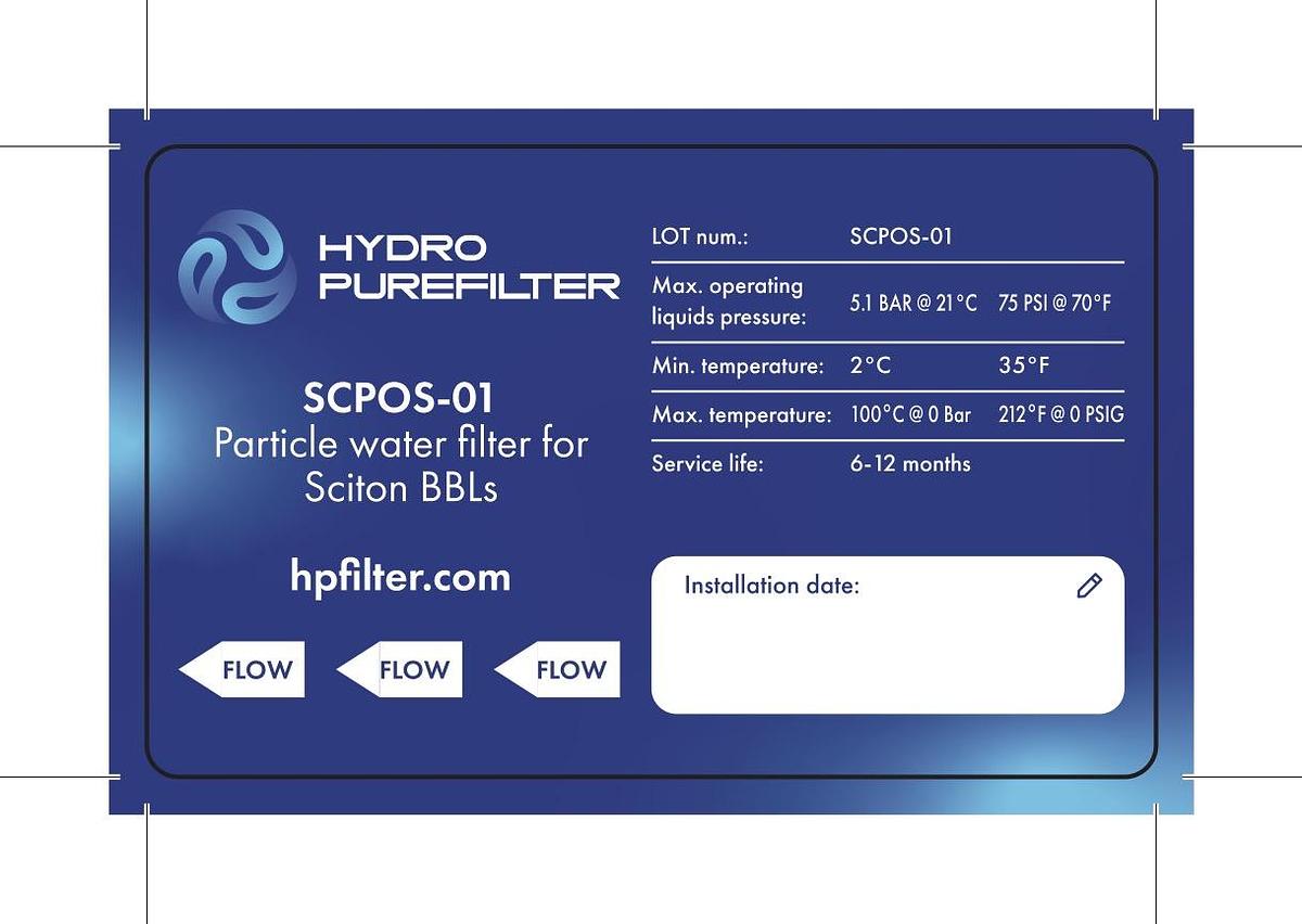 HYDRO PUREFILTER Particle Water Filter for Sciton BBLs