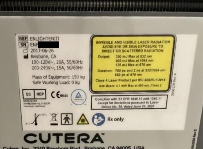 Used 2017 CUTERA Enlighten III - 3 Wavelengths