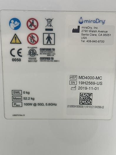 Used 2019 MiraDry Inc. MiraDry MD4000-MC Sweat & Odor Reduction Hyperhidrosis Treatment TIPS INCLUDED