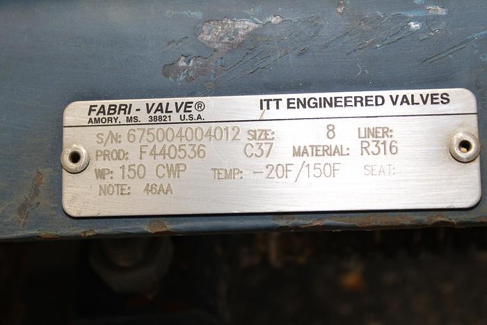 Used Fabri-Valve 8" Hand Operated Knife Gate Valve #44019