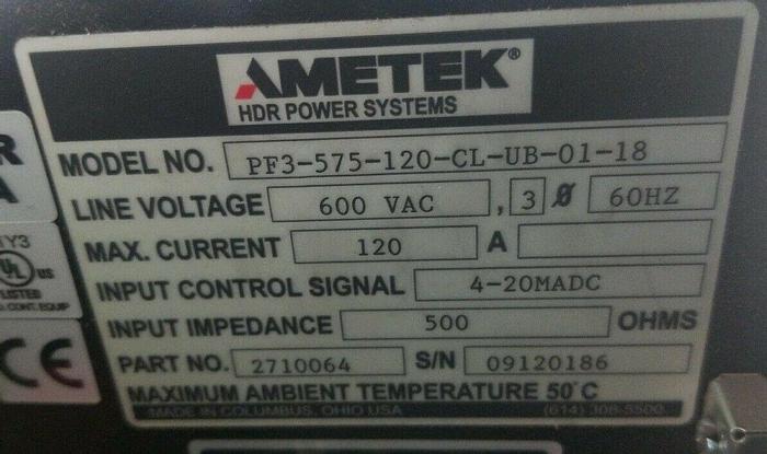 Used AMETEK PF3-575-120-CL-UB-01-18 HDR POWER SYSTEM