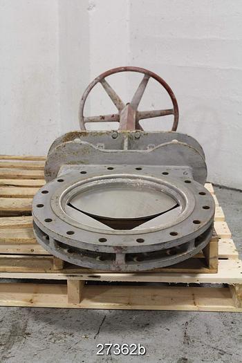 Used Rovalve LV-016 16" Hand Operated V-Port Knife Gate Valve, Iron Body, Stainless Steel Wetted Parts #27362