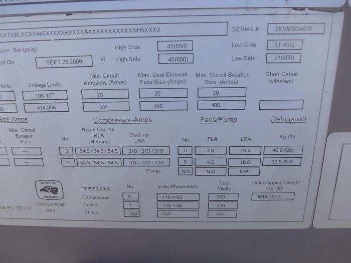 Used York YLAA0170SE46X Rooftop Chiller